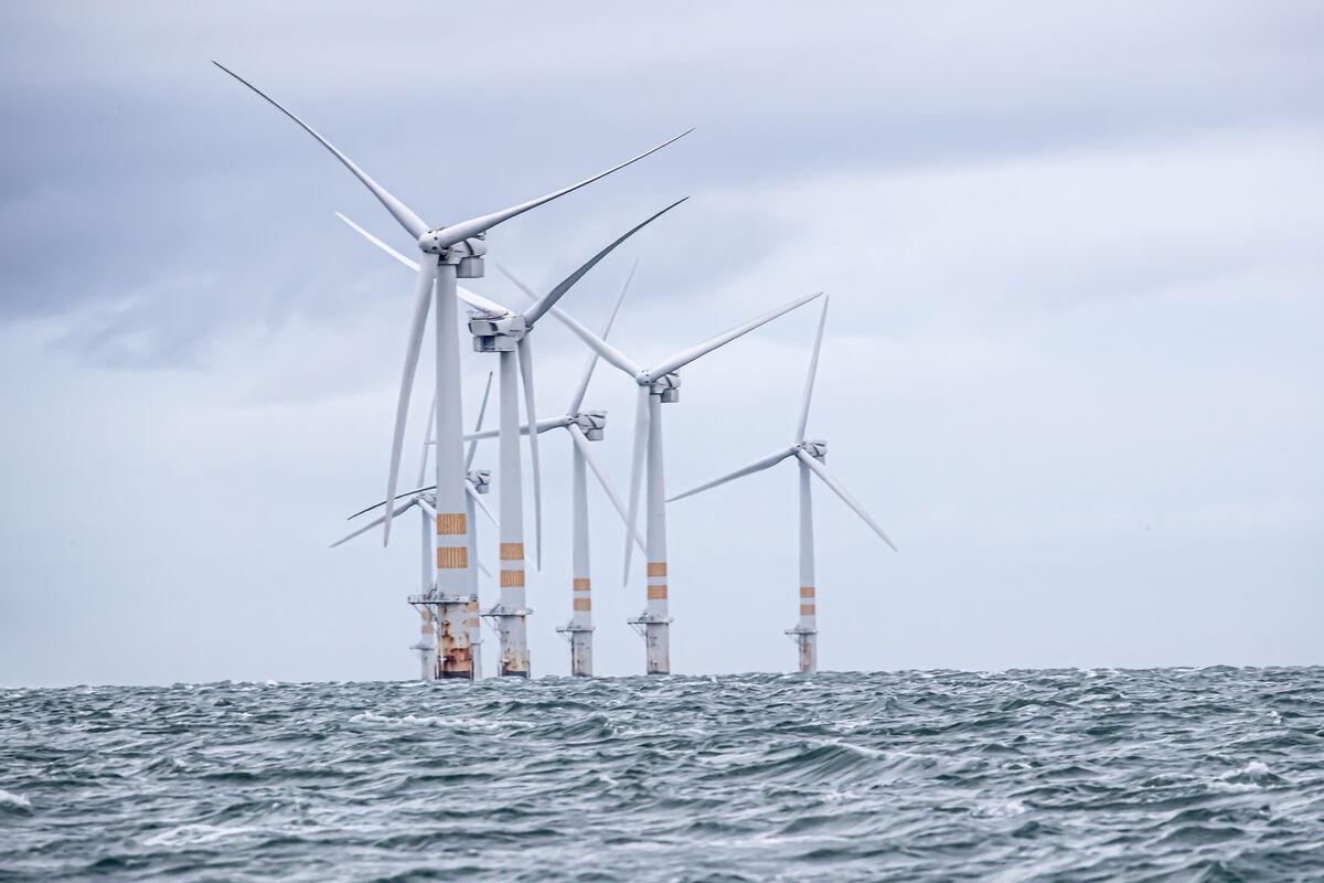Ireland's first offshore wind farm at the Arklow Bank Wind Park (Phase 1), off the Wicklow coast. Constructed in 2003/04 and owned and operated by GE Energy, the seven wind turbines have a capacity of 25.2MW. Picture: Neil Michael 