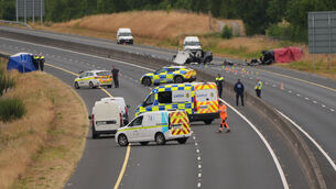 <p>The scene on the M9 in Co Kildare last week where five teenagers lost their lives and four members of the same family were seriously injured. Picture: PA</p> <p>The scene on the M9 in Co Kildare last week where five teenagers lost their lives and four members of the same family were seriously injured. Picture: PA</p>