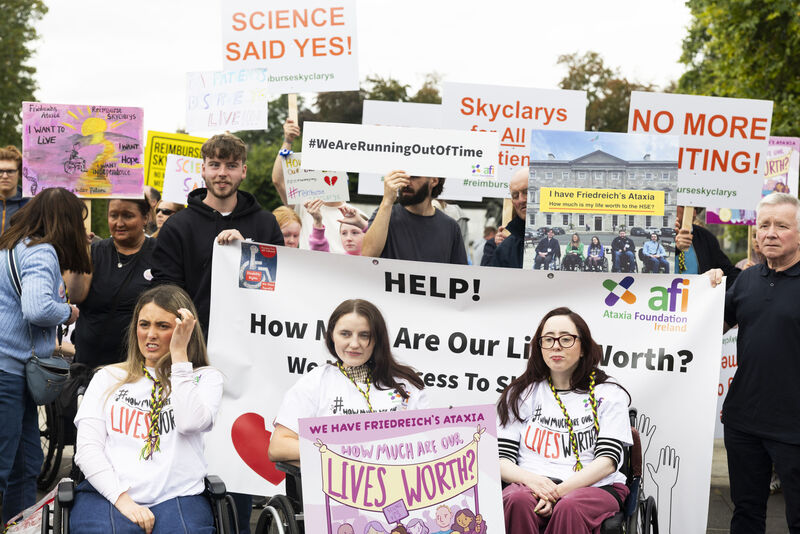 Emily Felix, Emma O’Shea, and Niamh Ní Hoireabhaird join the campaign to protest in Dublin to push for Skyclarys approval in Ireland. Emily Felix, Emma O’Shea, and Niamh Ní Hoireabhaird join the campaign to protest in Dublin to push for Skyclarys approval in Ireland.