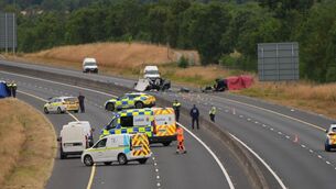<p>The scene on the M9 northbound at Junction 3 in Co Kildare where number of people died and others have been seriously injured after a head-on collision between two cars. Picture: Niall Carson/PA</p> <p>The scene on the M9 northbound at Junction 3 in Co Kildare where number of people died and others have been seriously injured after a head-on collision between two cars. Picture: Niall Carson/PA</p>