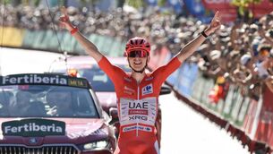 <p>Team UAE's Slovenian rider Tadej Pogacar celebrates as he crosses the finish line to win the fourth stage of the Vuelta a Espana 2026, a 104.8km race at Andorra-la-Vella. Pic: Ed Jones/AFP via Getty Images</p> <p>Team UAE's Slovenian rider Tadej Pogacar celebrates as he crosses the finish line to win the fourth stage of the Vuelta a Espana 2026, a 104.8km race at Andorra-la-Vella. Pic: Ed Jones/AFP via Getty Images</p>