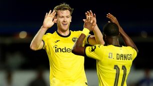 <p>Brentford's Nathan Collins (left) celebrates with Dango Ouattara. Pic: Nick Potts/PA Wire.</p> <p>Brentford's Nathan Collins (left) celebrates with Dango Ouattara. Pic: Nick Potts/PA Wire.</p>