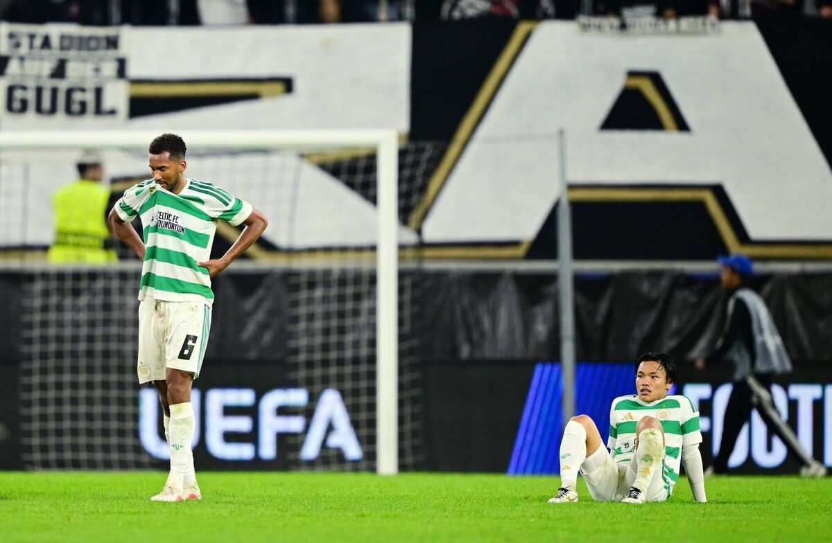 Auston Trusty and Reo Hatate of Celtic react at full-time. Pic: Christian Bruna/Getty Images Auston Trusty and Reo Hatate of Celtic react at full-time. Pic: Christian Bruna/Getty Images