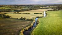 Aerial view of River Maine in County Antrim, Northern Ireland, in summer