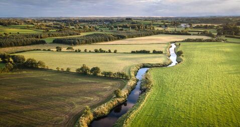 Aerial view of River Maine in County Antrim, Northern Ireland, in summer