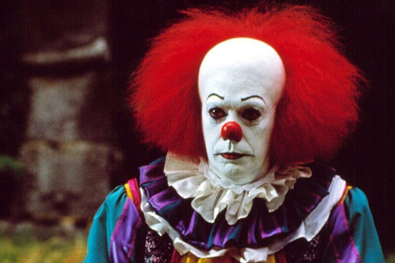 In 1990, Tim Curry was transformed with full-face clown pancake to play Pennywise in the TV miniseries It, based on the Stephen King novel.