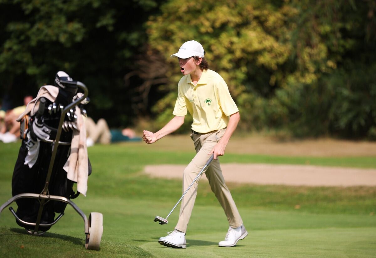 Justin Dennehy of Douglas Golf Club celebrates after hitting the winning putt. Pic: Tom Maher/Inpho Justin Dennehy of Douglas Golf Club celebrates after hitting the winning putt. Pic: Tom Maher/Inpho