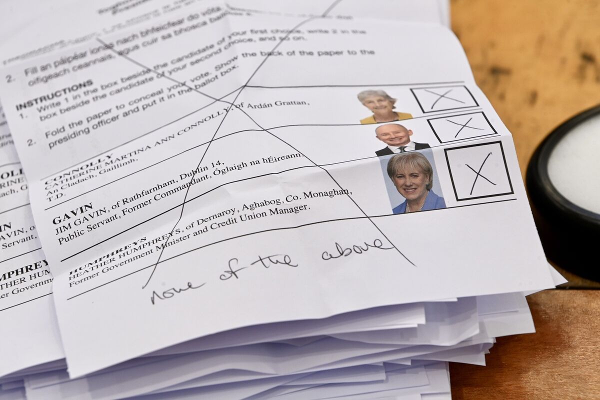 Other flagged incidents by the European Digital Media Observatory included defaced ballots posted on election day. This picture shows an actual spoiled vote for the Presidential election at Mallow GAA complex. Picture: Larry Cummins Other flagged incidents by the European Digital Media Observatory included defaced ballots posted on election day. This picture shows an actual spoiled vote for the Presidential election at Mallow GAA complex. Picture: Larry Cummins