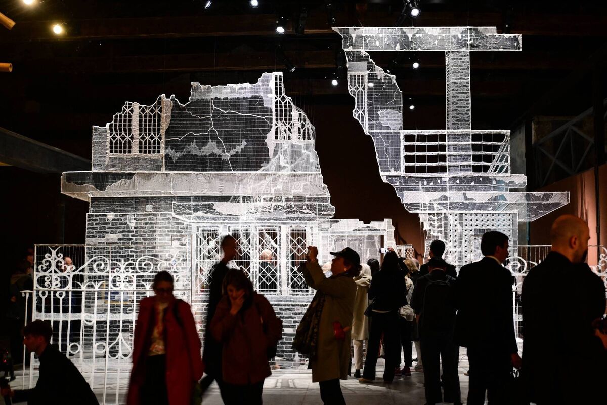 Permanent Address by Indian artist Sumakshi Singh. (Photo by MARCO BERTORELLO / AFP via Getty Images) Permanent Address by Indian artist Sumakshi Singh. (Photo by MARCO BERTORELLO / AFP via Getty Images)
