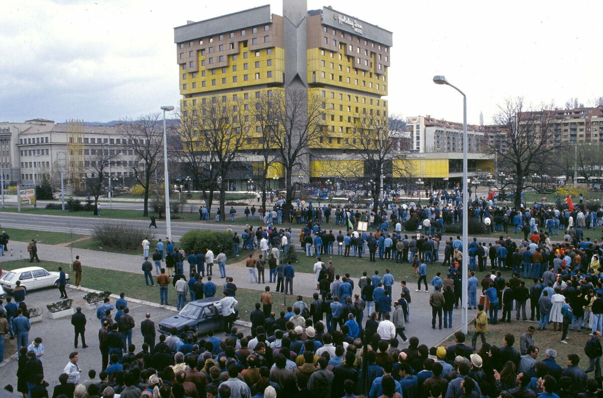 A demonstration of miners in Sarajevo in April 1992. Picture: Francoise De Mulder/Roger Viollet/Getty Images A demonstration of miners in Sarajevo in April 1992. Picture: Francoise De Mulder/Roger Viollet/Getty Images