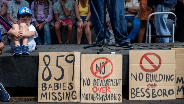 <p> A protest last month on the Grand Parade in Cork City against the planned development of part of the former Bessborough Mother and Baby Home site, where 923 children are known to have died. Burial records for 859 children and 19 women were missing, and the commission found it was 'highly likely' some had been buried on the institution’s grounds. Picture: Chani Anderson</p>
