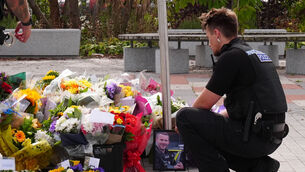 <p>Fowers at the Cleveland Police HQ in Middlesbrough, following the deaths of PC Matthew Blades and PC Tom Clough. </p>