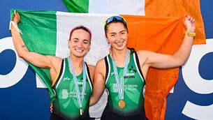 <p>Ireland’s Zoe Hyde and Margaret Cremen celebrate with their gold medals. Pic: Detlev Seyb/Inpho</p> <p>Ireland’s Zoe Hyde and Margaret Cremen celebrate with their gold medals. Pic: Detlev Seyb/Inpho</p>