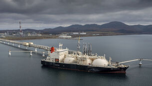 <p>The tanker Sun Arrows loads its cargo of liquefied natural gas from the Sakhalin-2 project in the port of Prigorodnoye, Russia, on Friday, Oct. 29, 2021. (AP Photo, File)</p> <p>The tanker Sun Arrows loads its cargo of liquefied natural gas from the Sakhalin-2 project in the port of Prigorodnoye, Russia, on Friday, Oct. 29, 2021. (AP Photo, File)</p>