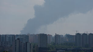 <p>Smoke rises over the city center after a Russian attack on Kyiv, Ukraine, Thursday, Aug. 27, 2026. (AP Photo/Efrem Lukatsky)</p> <p>Smoke rises over the city center after a Russian attack on Kyiv, Ukraine, Thursday, Aug. 27, 2026. (AP Photo/Efrem Lukatsky)</p>