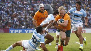 <p>Carter Gordon of the Wallabies is challenged by Ignacio Mendy and Santiago Carreras of Los Pumas. Pic: Marcos Brindicci/Getty Images</p> <p>Carter Gordon of the Wallabies is challenged by Ignacio Mendy and Santiago Carreras of Los Pumas. Pic: Marcos Brindicci/Getty Images</p>