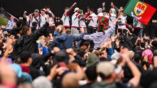 <p>The Mayo All-Ireland Football Championship winning team join The Saw Doctors on the Electric Picnic Main Stage. Picture: Ramsey Cardy</p> <p>The Mayo All-Ireland Football Championship winning team join The Saw Doctors on the Electric Picnic Main Stage. Picture: Ramsey Cardy</p>