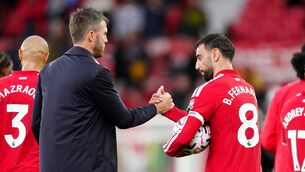 <p>Manchester United's Bruno Fernandes leaves the pitch with the match ball after scoring a hat-trick alongside manager Michael Carrick. Pic: David Davies/PA Wire.</p> <p>Manchester United's Bruno Fernandes leaves the pitch with the match ball after scoring a hat-trick alongside manager Michael Carrick. Pic: David Davies/PA Wire.</p>