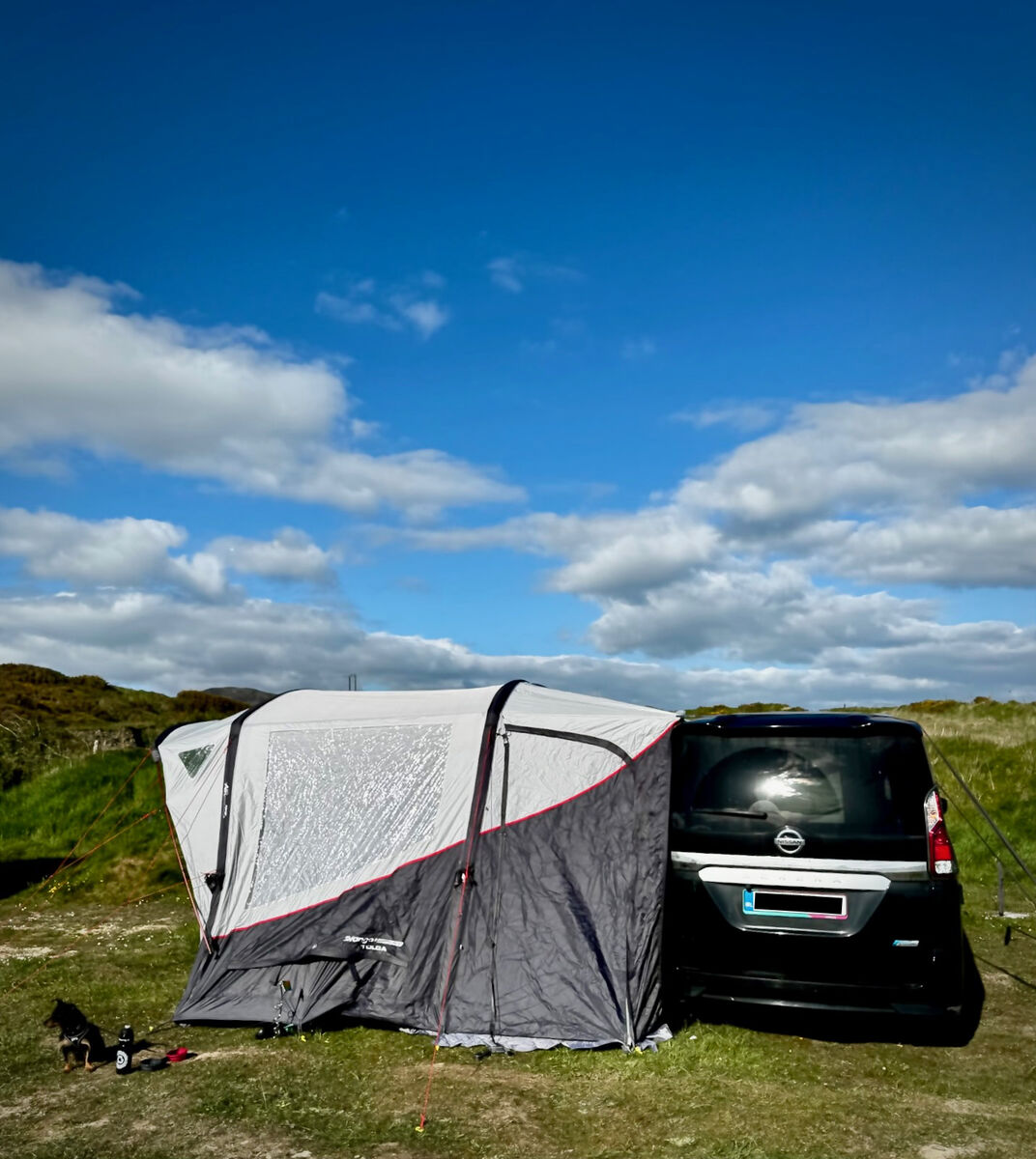 Putting up the awning tent is fine until it rains.