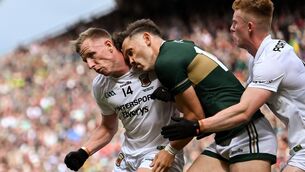 <p>MARGIN CALL: David Clifford of Kerry gets a shoulder from Mayo's Ryan O'Donoghue in July's All-Ireland SFC final at Croke Park. Pic: Stephen McCarthy/Sportsfile</p>