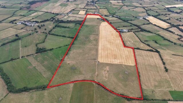 <p>Marked aerial photo of the 100-acre farm at Ridge, Urlingford, Co. Kilkenny.</p>