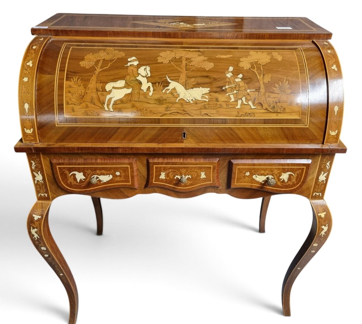 A continental walnut and veneered cylinder desk at Sean Eacrett's sale. A continental walnut and veneered cylinder desk at Sean Eacrett's sale.