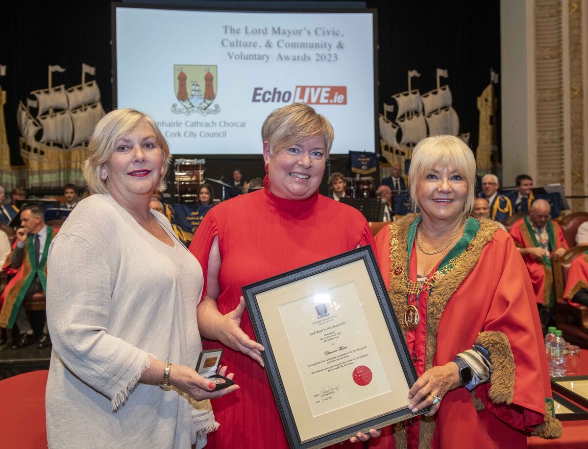 Elmarie Mawe, receiving a Civic Award from then Lord Mayor of Cork, Cllr Deirdre Forde and Ann Doherty, former chief executive of Cork City Council in recognition of her outstanding contribution to the Arts through her radio show The Arts House. File picture: Brian Lougheed Elmarie Mawe, receiving a Civic Award from then Lord Mayor of Cork, Cllr Deirdre Forde and Ann Doherty, former chief executive of Cork City Council in recognition of her outstanding contribution to the Arts through her radio show The Arts House. File picture: Brian Lougheed