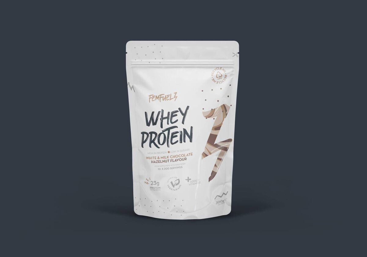 White & Milk Chocolate Hazelnut whey protein from FemFuelz White & Milk Chocolate Hazelnut whey protein from FemFuelz