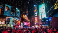 New York City, USA, January 1, 2015, Atmospheric new year's eve celebration on famous times square intersection after midnight w