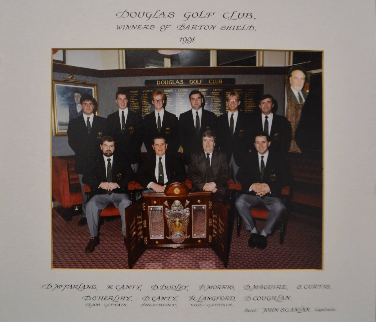 Douglas Golf Club's 1991 Barton Shield-winning team with Donal 'Hercs' O'Herlihy first on the front row. Pic: Douglas Golf Club Douglas Golf Club's 1991 Barton Shield-winning team with Donal 'Hercs' O'Herlihy first on the front row. Pic: Douglas Golf Club