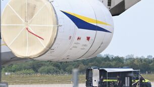 <p>A drone loaded with explosives was discovered at Leipzig/Halle airport on 4 August near a Ukrainian Antonov cargo plane used to transport weapons to Ukraine. (Hendrik Schmidt/dpa via AP)</p>