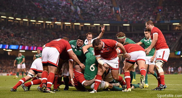 Sean O'Brien, hidden, scores Ireland’s first try against Canada. Photo: Stephen McCarthy / SPORTSFILE