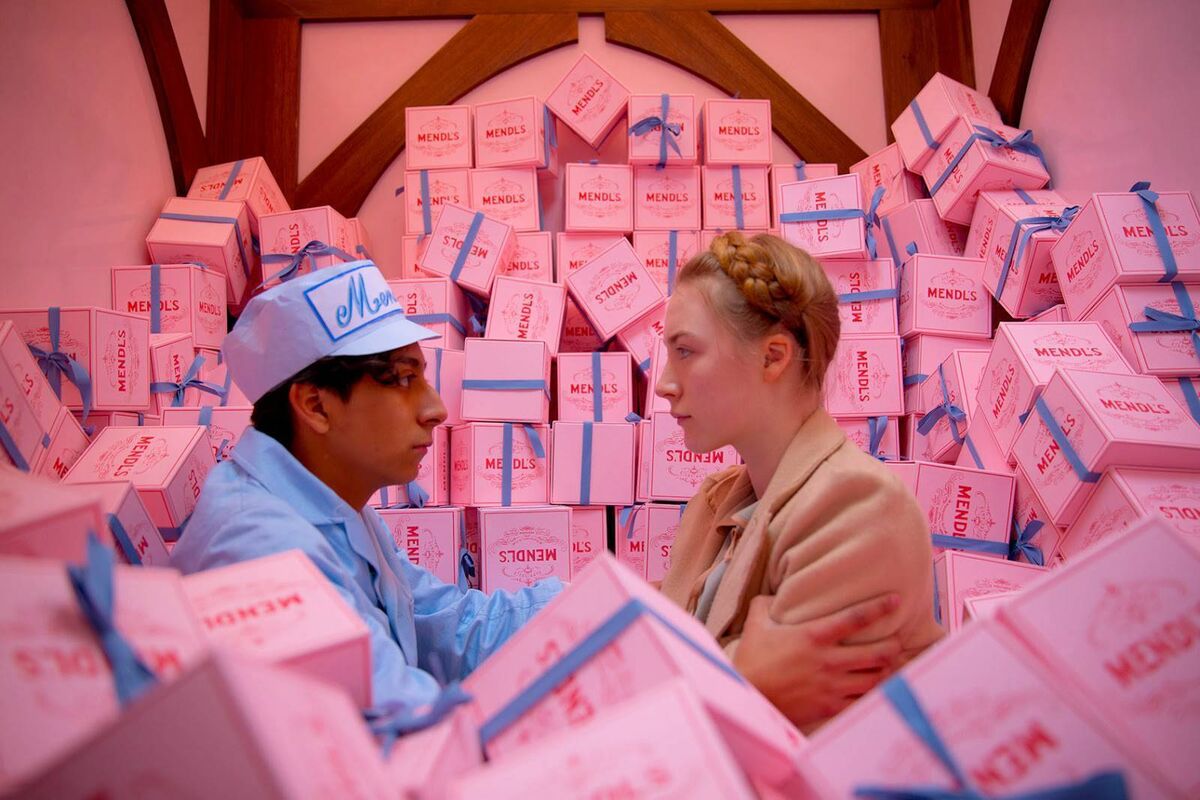 A scene from Grand Budapest Hotel, with the Mendl's boxes, designed by Annie Atkins. A scene from Grand Budapest Hotel, with the Mendl's boxes, designed by Annie Atkins.