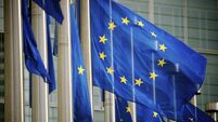 EU Flags Flying at the European Commission Building Brussels Belgium