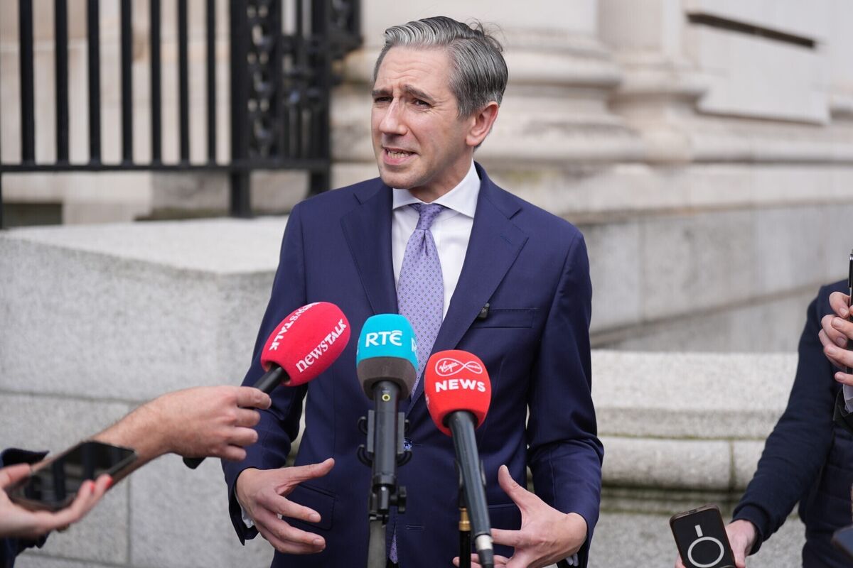 Tánaiste Simon Harris speaking to the media outside Government Buildings on Wednesday. Picture: Niall Carson/PA Wire Tánaiste Simon Harris speaking to the media outside Government Buildings on Wednesday. Picture: Niall Carson/PA Wire