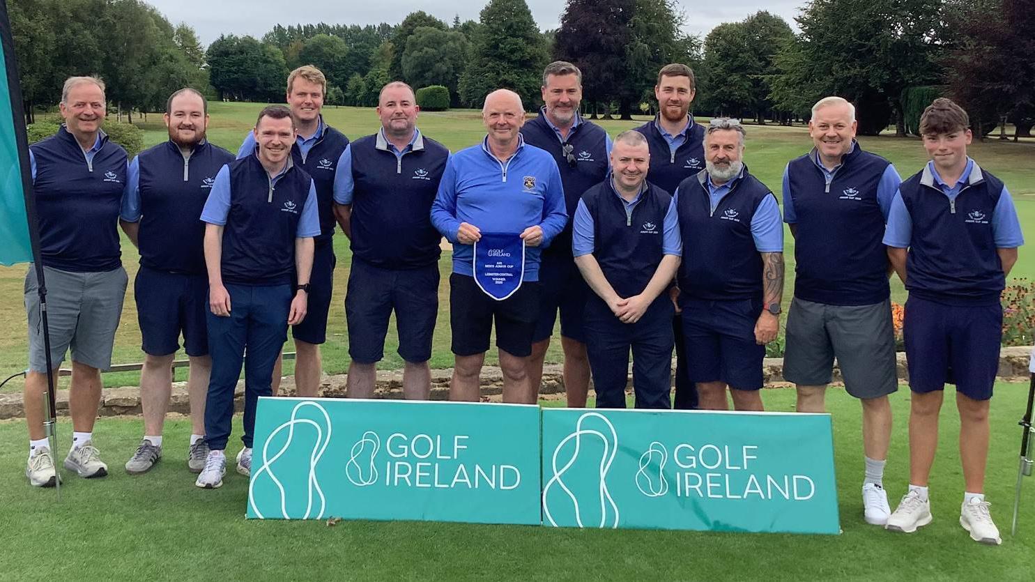 Royal Curragh celebrate winning the 2026 AIG Men’s Junior Cup Leinster Central Pennant at Portarlington.