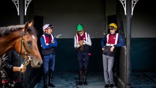<p>WATCHING BRIEF: Jockeys Declan McDonagh, Ronan Whelan, and Joey Sheridan at the Irish Champions Festival preview morning at the Curragh on Wednesday. Picture: Morgan Treacy/Inpho</p> <p>WATCHING BRIEF: Jockeys Declan McDonagh, Ronan Whelan, and Joey Sheridan at the Irish Champions Festival preview morning at the Curragh on Wednesday. Picture: Morgan Treacy/Inpho</p>