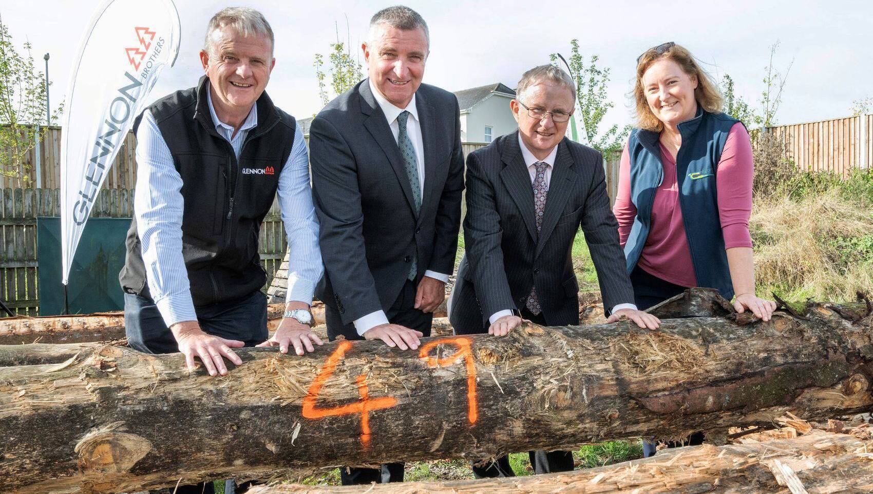 (Left to right): Dermot Fenton of Glennon Brothers; Niall Collins, minister of state at the Department of Agriculture, Food and the Marine with special responsibility for forestry, farm safety and horticulture; Professor Frank O'Mara, Teagasc director and Frances McHugh, Teagasc forestry communications specialist at the Teagasc Talking Timber Event on ‘Sustainably increasing the value of your forest‘ in Charleville, Co Cork. Picture: O'Gorman Photography
