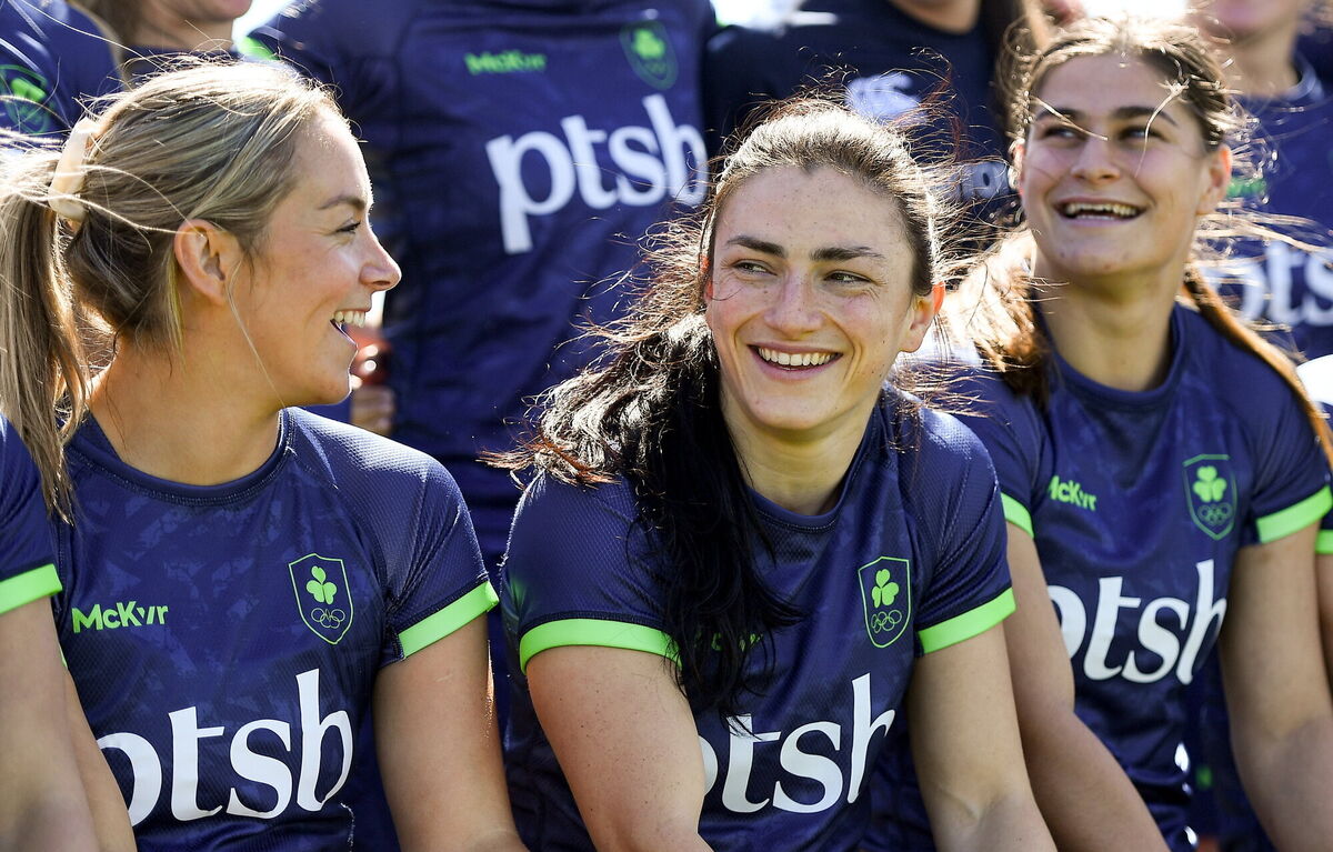 Lucy Rock, centre, and teammates during the Team Ireland Paris 2024 team training for Rugby Sevens ahead of the Paris 2024 Olympic Games Picture: Shauna Clinton/Sportsfile