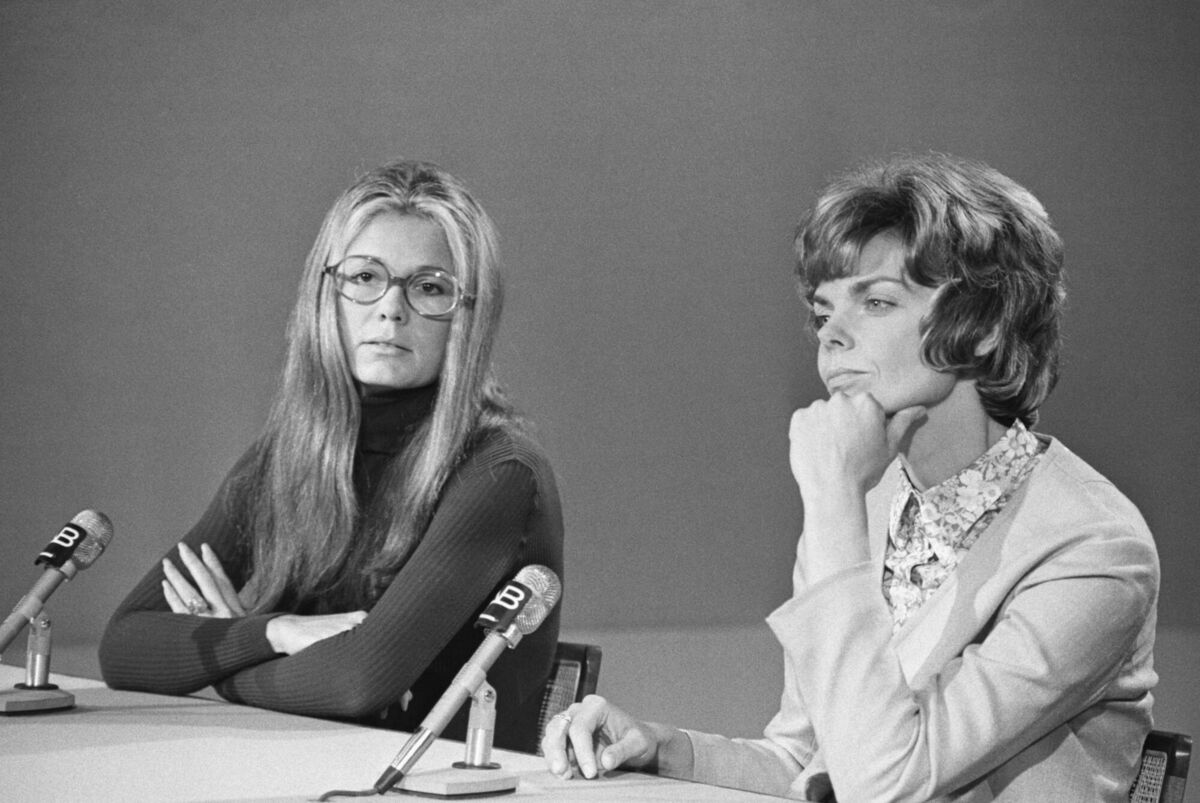 Gloria Steinem (left) with Jill Rockelshaus, women's liberation spokesman for the US National Woman's Political Caucus.