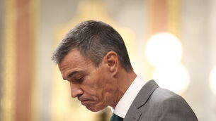 Spanish Prime Minister Pedro Sanchez addressing the parliament in Madrid (Fernando Sánchez/Europa Press via AP)