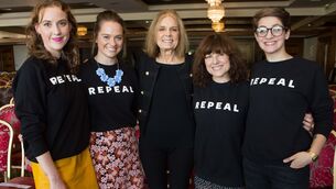 <p>Activist and writer Gloria Steinem (centre) with (left to right) Louise O'Neill, Aoife Murray, Tara Flynn and Sasha Buyl-Pisco at the 2016 West Cork Literary Festival in Bantry. File picture: Darragh Kane</p>
