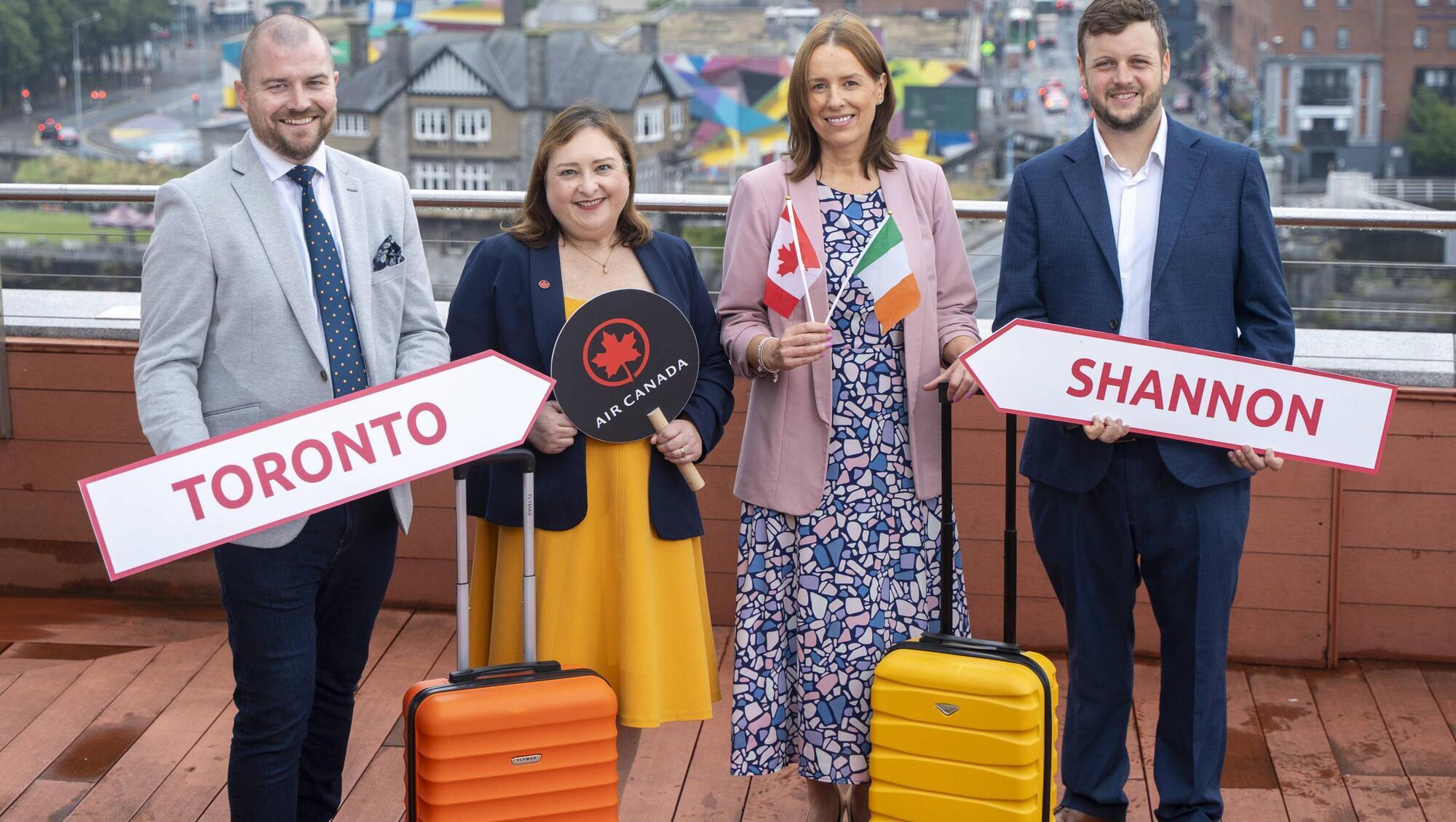 Shannon Airport and Air Canada today announced a new non-stop service between Shannon and Toronto, launching in June 2027. At the announcement were Niall Kearns, Shannon Airport director, Bláithín O’Donnell, Air Canada, Ireland; Isabel Harrison, B2B Aviation Development Manager, Shannon Airport, and Dan Irvine, Aviation Development Manager, Shannon Airport. Picture: Don Moloney