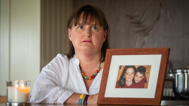 <p>Kathleen Chada with a picture of her sons Eoghan and Ruairi Chada. Picture: Dylan Vaughan</p>