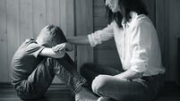 Parent comforting helping sad emotional child at home, concept of bullying, stress disappointment, sadness.