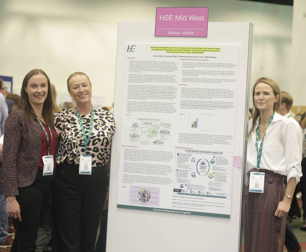 Ann-Marie Browne, Áine Collins, and Áine Leo. The Oncology Community Intervention Team, HSE Mid West 'is all about bringing care closer to the home for the patient and their families'. Ann-Marie Browne, Áine Collins, and Áine Leo. The Oncology Community Intervention Team, HSE Mid West 'is all about bringing care closer to the home for the patient and their families'.