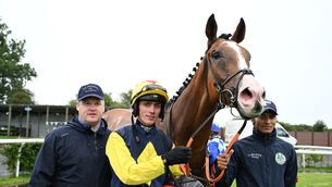 <p>Combs and Danny Gilligan win for owner Mrs P Sloan and trainer Gordon Elliott. Pic: Healy Racing</p> <p>Combs and Danny Gilligan win for owner Mrs P Sloan and trainer Gordon Elliott. Pic: Healy Racing</p>