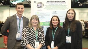 <p>Dr Risteard O’Lionaird, Mairéad Murphy, Sarah Bignell, and Julie Lucey of the HSE Integrated Care Programme for Chronic Disease (ICPCD) Service, specialising in Cardiology, HSE South West. </p> <p>Dr Risteard O’Lionaird, Mairéad Murphy, Sarah Bignell, and Julie Lucey of the HSE Integrated Care Programme for Chronic Disease (ICPCD) Service, specialising in Cardiology, HSE South West. </p>