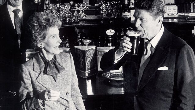 <p>SOFT POWER: Ronald and Nancy Reagan in Ballyporeen, Tipperary, in 1984. Middle-class Ireland has long looked up to the US but Áine Lawlor detects a shift in mood in the Trump era. Picture: Irish Examiner Archive</p>