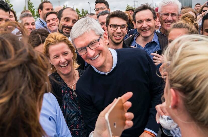 Apple chief executive Tim Cook meeting workers in Cork. Apple chief executive Tim Cook meeting workers in Cork.